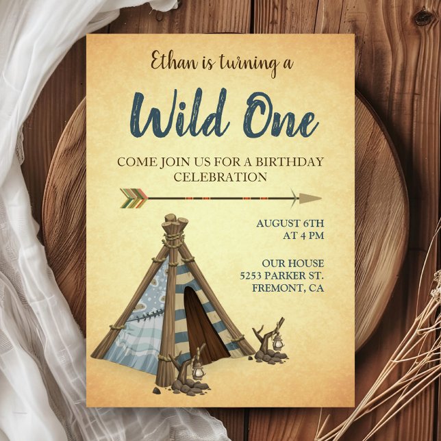 Invitación Fiesta de cumpleaños Tribal Teepee Wild One (Subido por el creador)