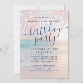 Invitación Fiesta de cumpleaños Tropical Beach Sunset Pastel