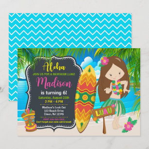 Invitación Fiesta de cumpleaños tropical chica luau hawaiano