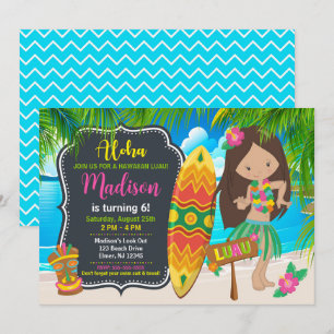 Invitación Fiesta de cumpleaños tropical de Aloha chica hawai