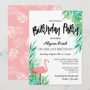 Invitación Fiesta de cumpleaños tropical de color de agua Fla
