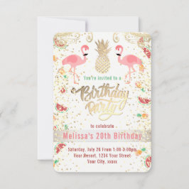 Invitación fiesta de cumpleaños tropical de flamingo