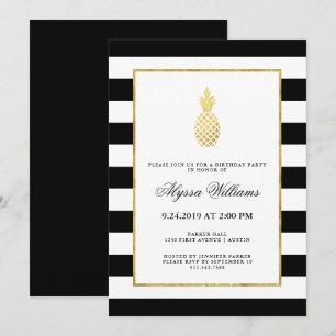 Invitación Fiesta de cumpleaños tropical de la piña de oro