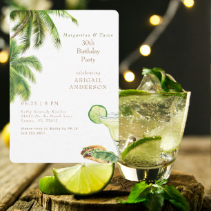 Invitación Fiesta de Cumpleaños Tropical de Margaritas y Taco