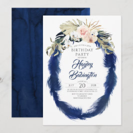 Invitación Fiesta de cumpleaños tropical de Navy Blue Pampas