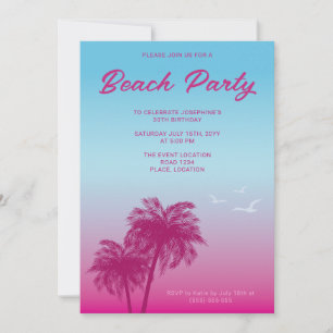 Invitación Fiesta de Cumpleaños Tropical de Playa con Palmera