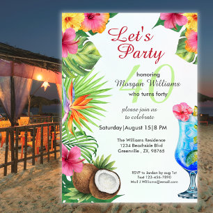 Invitación Fiesta de cumpleaños tropical de verano para los 4