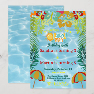 Invitación Fiesta de Cumpleaños Tropical en la Piscina para N