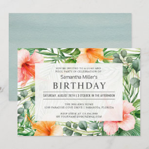 Invitación Fiesta de Cumpleaños Tropical en la Piscina y Luau