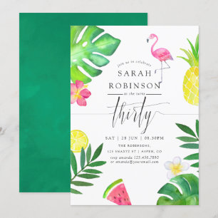 Invitación Fiesta de cumpleaños tropical exótico Flamenco Ros