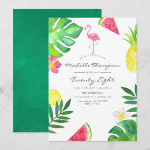 Invitación Fiesta de Cumpleaños Tropical Flamenco Rosa para c