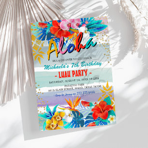 Invitación Fiesta de Cumpleaños Tropical Floral Aloha Luau