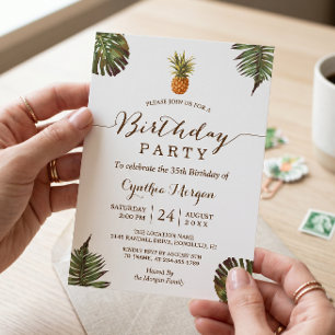 Invitación Fiesta de Cumpleaños Tropical - Hojas de Piña de V