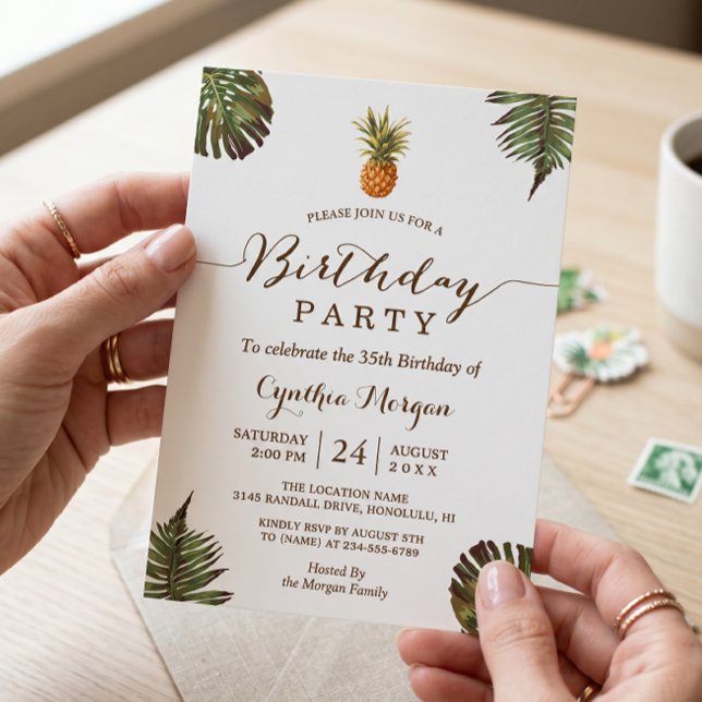 Invitación Fiesta de Cumpleaños Tropical - Hojas de Piña de V (Subido por el creador)