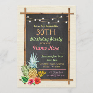 Invitación Fiesta de cumpleaños tropical Luau Aloha Tiki Invi