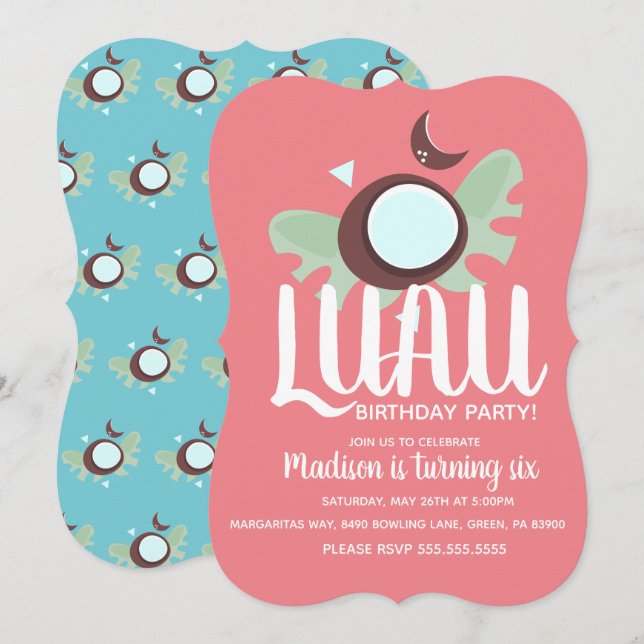 Invitación Fiesta de Cumpleaños Tropical Luau de Coco (Anverso / Reverso)