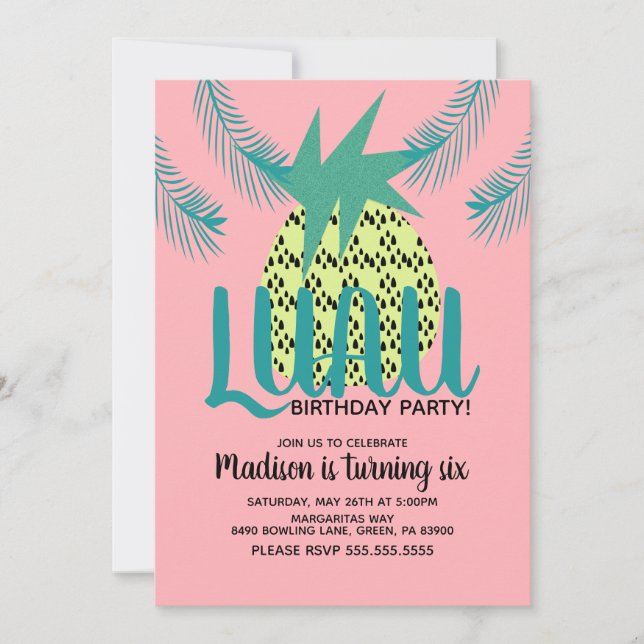 Invitación Fiesta de Cumpleaños Tropical Luau de Piña Audaz (Anverso)