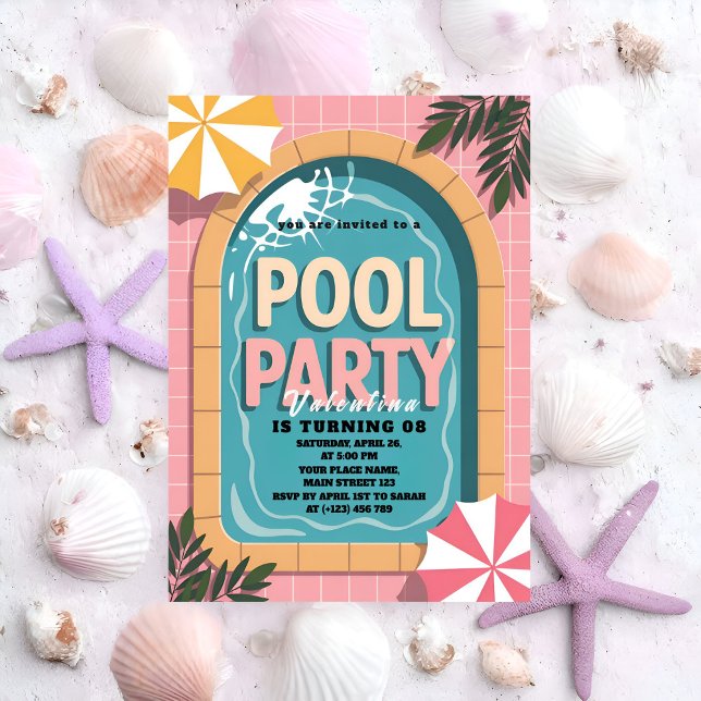Invitación Fiesta de Cumpleaños Tropical Pink Palm Springs ju (Subido por el creador)