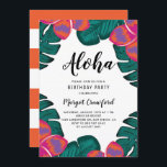 Invitación Fiesta de Cumpleaños Tropical Plumeria y Verde<br><div class="desc">Invitación a la fiesta de cumpleaños tropical Plumeria y Verdor. Invitación a la fiesta de cumpleaños del personalizable con hojas de plátano, philodendron de hojas divididas y plumeria rosa y naranja. Esta invitación tropical es totalmente personalizable para cualquier evento. La invitación perfecta para los eventos temáticos tropicales y de verano....</div>