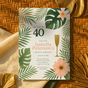 Invitación Fiesta de cumpleaños tropical verde y dorado Aloha