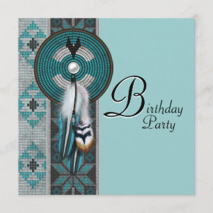 Invitación Fiesta de Cumpleaños Turquesa Azul Nativo American
