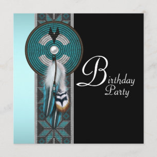 Invitación Fiesta de Cumpleaños Turquesa Azul Nativo American