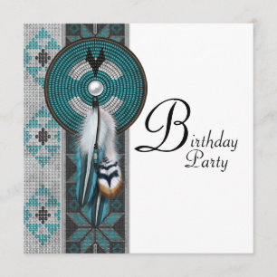 Invitación Fiesta de Cumpleaños Turquesa Azul Nativo American