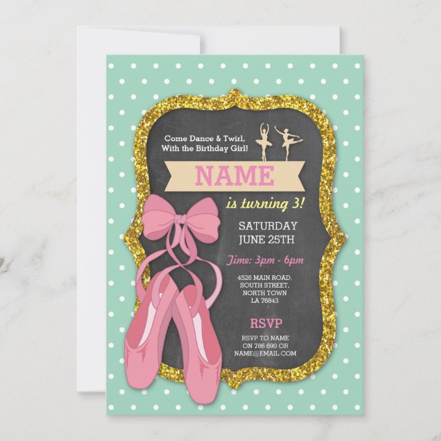 Invitación Fiesta de cumpleaños Tutu Ballerina invitada por C (Anverso)