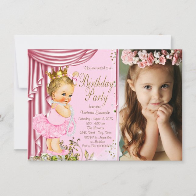 Invitación Fiesta de cumpleaños Tutu Pearl, Princesa de Oro (Anverso)