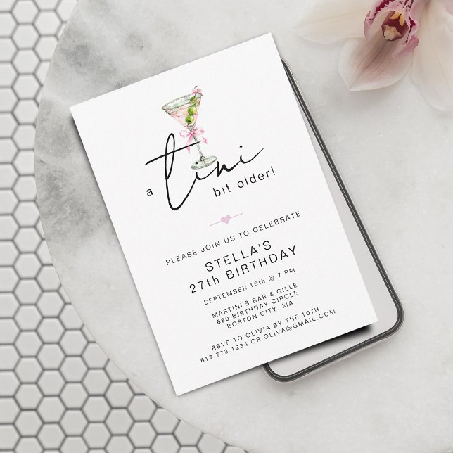 Invitación Fiesta de cumpleaños un poco mayor elegante Tini (Elegant Tini Bit Older Birthday Party Invitation)