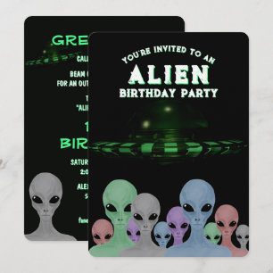 Invitación Fiesta de cumpleaños única de aliens dibujados a m
