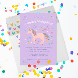 Invitación Fiesta de Cumpleaños Unicornio Arcoíris Pastel Púr