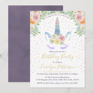 Invitación Fiesta de cumpleaños Unicornio de color arcoiris d