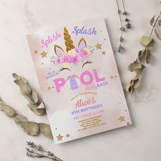 Invitación Fiesta de Cumpleaños Unicornio Piscina Splash (Subido por el creador)