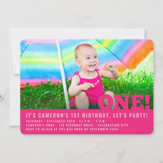 Invitación Fiesta de cumpleaños uno de bebé niña moderna