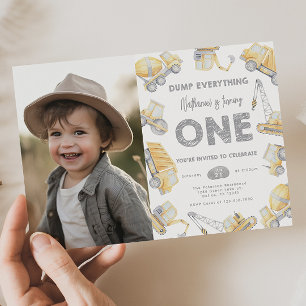 Invitación Fiesta de cumpleaños uno de camión de construcción