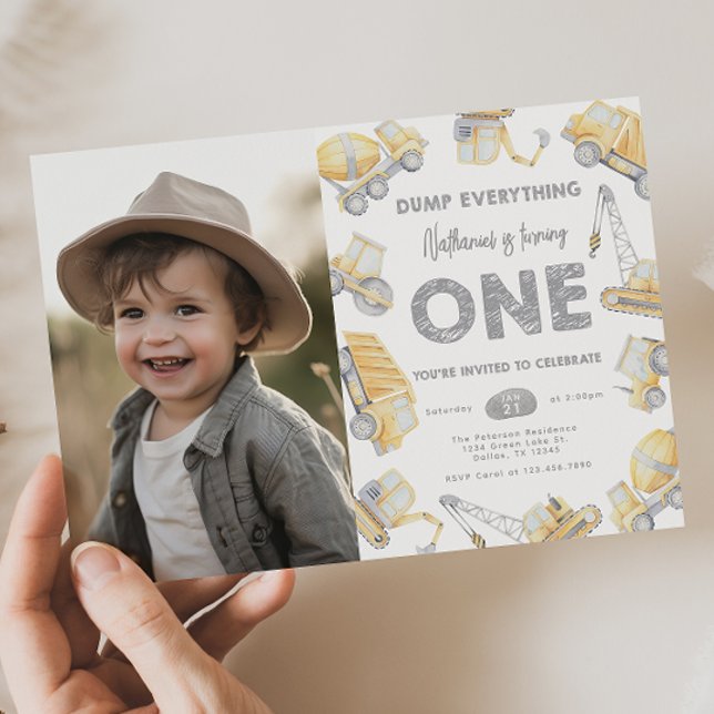 Invitación Fiesta de cumpleaños uno de camión de construcción (Subido por el creador)