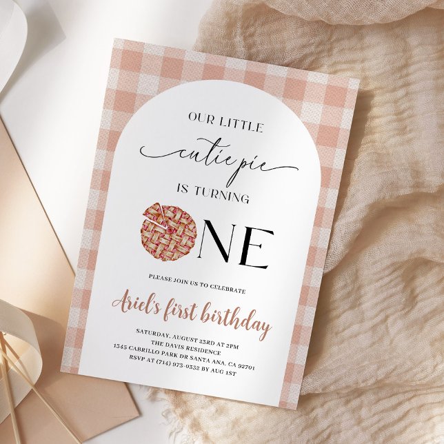 Invitación Fiesta de Cumpleaños Uno de Cutie Pie con Gingham  (Subido por el creador)