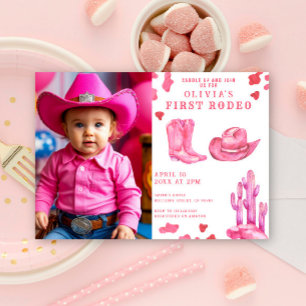 Invitación Fiesta de cumpleaños Vaquera Rosa Salvaje Oeste 1e