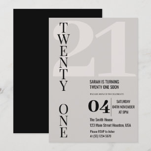 Invitación Fiesta de cumpleaños veintiuno 21 minimalista eleg