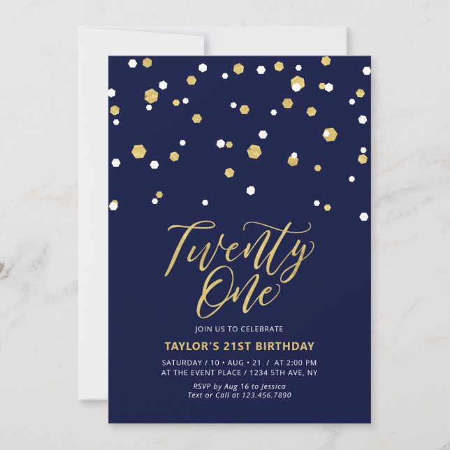Invitación Fiesta de cumpleaños veintiuno 21 simple de azul m (Anverso)