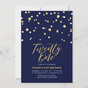 Invitación Fiesta de cumpleaños veintiuno 21 simple de azul m