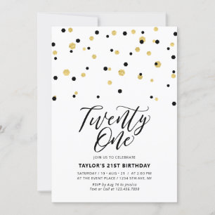 Invitación Fiesta de cumpleaños veintiuno 21 simple negro y d
