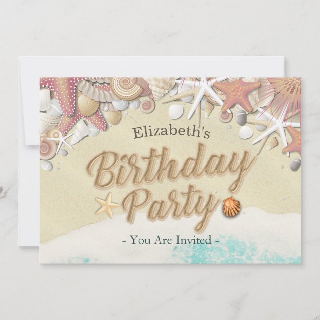Invitación Fiesta de Cumpleaños Verano Playa Starfish (Anverso)