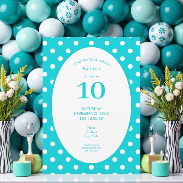 Invitación Fiesta de Cumpleaños Verde Azul con Lunares Blanco (Subido por el creador)