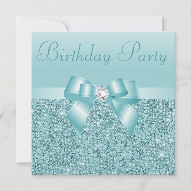 Invitación Fiesta de cumpleaños verde azulada de las (Anverso)