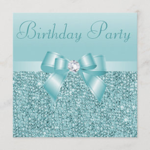Invitación Fiesta de cumpleaños verde azulada de las
