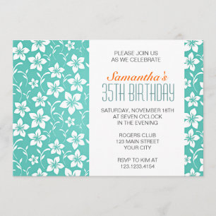Invitación Fiesta de cumpleaños verde azulada de las flores