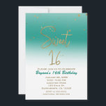 Invitación Fiesta de cumpleaños verde azulada y Gold Modern G<br><div class="desc">Verde azulado y Gold Modern Glam SWEET 16 Invitaciones de fiesta de cumpleaños.</div>