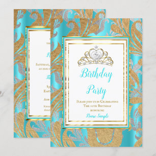 Invitación Fiesta de cumpleaños Verde azulado Blue Gold Damas